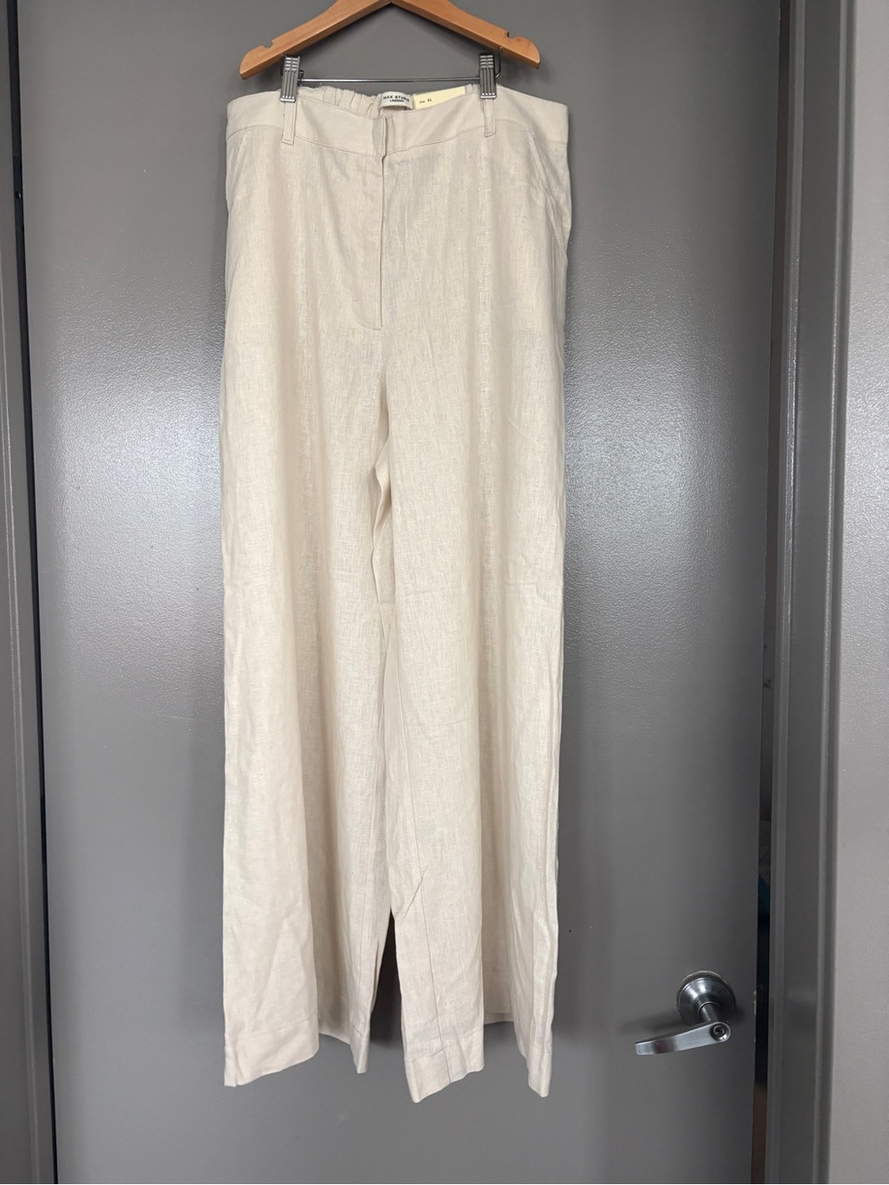 Natural Beige Wide-Leg Linen-Blend Pants - Picture 2 of 7